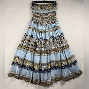 White House Black Market Strapless Blue Floral Tiered Maxi Dress